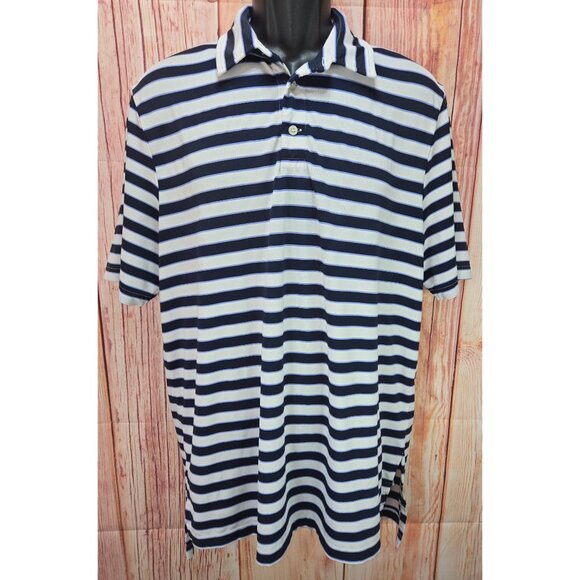 RLX Ralph Lauren Mens Striped Polo Shirt Large Navy - Picture 1 of 7